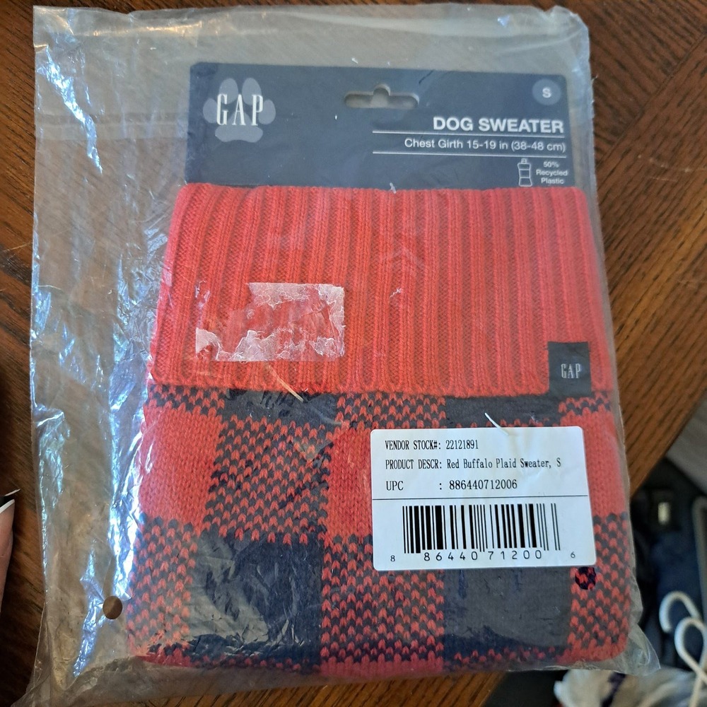 Gap Pet Dog Sweater Red Buffalo Plaid Knit Turtleneck Size Small 22121891